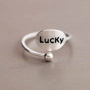 冷淡风简约设计s925纯银lucky字母，开口戒英文，好运个性女戒指环潮