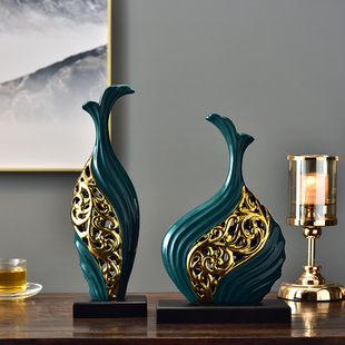 新中式陶瓷镂空花瓶摆件客厅插花轻奢复古花器干花，装饰茶几摆设