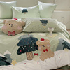 卡通可爱圣诞小熊刺绣全棉，水洗棉四件套纯棉被套床单儿童床上用品
