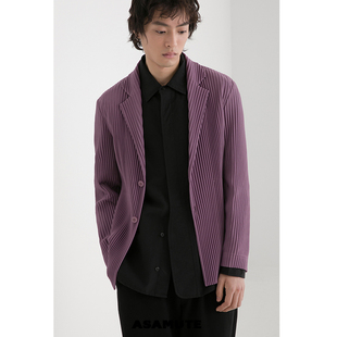 asamute丨日系宅制褶皱西装，外套宽松休闲肌理感紫色西装套装jd212
