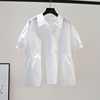 白色棉布娃娃衫女短袖宽松衬衣2022夏季韩版时尚减龄百搭休闲衬衫