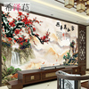新中式3D壁画客厅沙发电视背景墙壁纸仿大理石纹梅花墙纸大气墙布