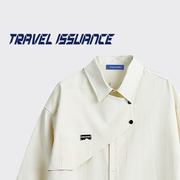 TRAVEL ISSUANCE 撸铁的快樂 日系不规则纽扣口袋宽松长袖衬衫bf
