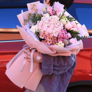 杭州鲜花速递同城配送粉红玫瑰，花束混搭花束生日，花店闪送小时达