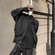 黑色cleanfit正肩短款垫肩外套男款美式高级感痞帅机车服工装夹克