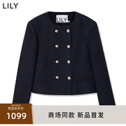 商场同款lily2023秋女装优雅复古小香风，气质双排扣短外套