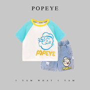 大力水手/POPEYE男女童短袖T恤儿童2023夏装插肩袖宝宝童装潮