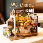 rolife若来咖啡店diy小屋手工小房子木质拼装模型积木圣诞节礼物