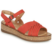 El Naturalista女鞋中跟厚底增高一字式扣带露趾凉鞋红色夏季