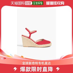 香港直邮潮奢stuartweitzman女士，mykonos帆布坡跟麻底鞋