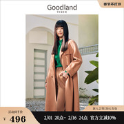 Goodland美地女装冬季中长款廓形西装领外套纯绵羊毛双面呢大衣