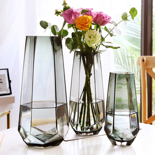 北欧简约创意玻璃花瓶，透明罗马柱式花器客厅，餐桌插花花瓶装饰摆件