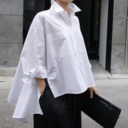春秋装白色衬衫女韩版宽松大码斗篷型长袖不规则衬衣时尚上衣
