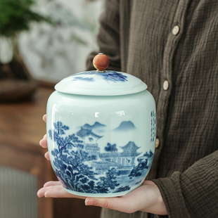 陶瓷茶叶罐大号青花瓷茶叶盒，家用普洱红茶，绿茶毛尖通用密封储存罐