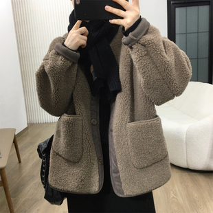 细米定制皮毛一体羊羔毛外套(毛，外套)女冬季加厚保暖韩范气质小个子上衣