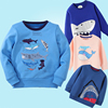鲨鱼卫衣儿童纯棉春秋卡通鲸鱼，绣花海洋动物世界，男女小童套头衣服