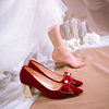 秋季婚鞋女红色高跟秀禾婚纱，结婚鞋子百搭敬酒新娘鞋孕妇粗跟红鞋