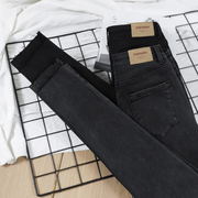 冬季烟灰色牛仔裤，女加绒加厚2024秋季高腰，显瘦黑色紧身小脚裤