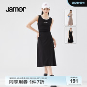 Jamor简约黑色无袖连衣裙夏中长款辣妹连衣裙运动休闲