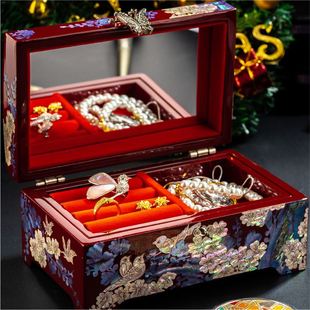 非遗首饰盒螺钿漆器首饰盒，结婚礼物木质，高档耳饰品项链收纳盒欧式
