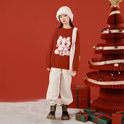 女童大红色加厚毛衣秋冬季儿童装圣诞大童过新年龙宝宝喜庆针织衫