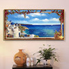 纯手绘希腊爱琴海地中海花园景有框油画欧式客厅玄关酒店餐厅配画