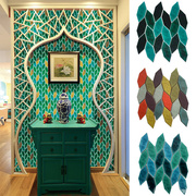 陶瓷树叶落叶形状菱形，马赛克瓷砖厨房，背景墙卫生间蓝色绿色红色砖