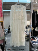 欧洲站2024春季圆领拼珍珠，褶皱设计蕾丝镂空连衣裙两件套5501