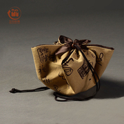 书法麻布荷包袋复古中国风紫砂壶包布袋抽绳饰品袋荷包袋子多尺寸