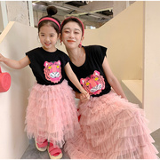 推炸街亲子装夏季2023母女装韩版公主，裙子时髦蓬蓬裙套装纱