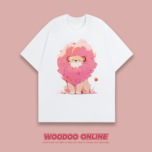 炸毛狮王 WOODOO 设计师品牌 高街创意狮子印花宽松 男女短袖T恤