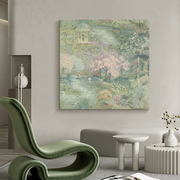 高档欧式抽象花园风景，手绘油画客厅复古艺术装饰画玄关正方形肌理