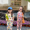 童套装2024夏季韩版女童装背心九分裤织里儿童，宽松花朵姐妹装