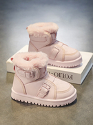 女童雪地靴冬季2023加绒加厚儿童靴子中大童，厚底防水女款棉鞋