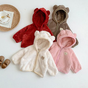 儿童冬装毛毛外套婴儿宝宝可爱小熊带帽开衫棉衣外套新生儿衣服
