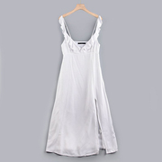 z4夏季白色荷叶边吊带，a字棉布开叉，女神设计感气质长款连衣裙