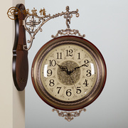 枫岚情欧式轻奢复古实木双面挂钟客厅家用时尚静音挂表创意时钟表
