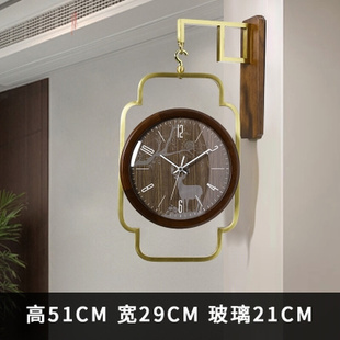 厂销新中式双面纯铜挂钟实木，轻奢两面时钟客厅，家用墙壁挂表壁挂品
