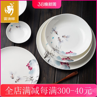 舍曼唐山骨瓷餐具碗碟，套装家用新中式，碗盘子结婚用陶瓷器盒装