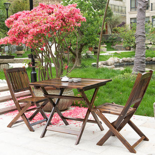 全实木餐桌可伸缩折叠防腐木户外庭院，阳台桌椅小户型便携桌椅组合