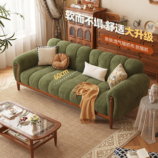 法式复古布艺沙发客厅小户型三人，位直排中古风，北欧美式全实木沙发