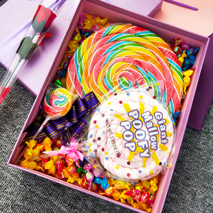 七彩棒棒糖礼盒装超大棉花糖心形，棒棒糖500g超大创意意情人节礼物