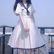 2024夏季甜美日系海军领水手服短袖蝴蝶结青少年连衣裙女学生