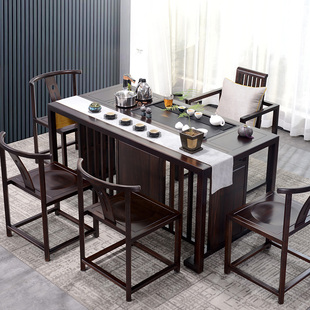 新中式花梨木茶桌家用实木茶桌椅组合一桌五椅办公室禅意功夫茶台
