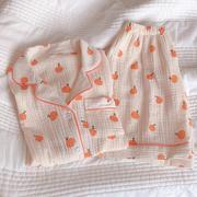 夏季纯棉睡衣女学生韩版ins可爱泡泡婴儿棉薄款短袖亲子家庭套装