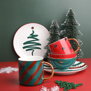 圣诞风创意金边陶瓷餐具盘子家用个性菜盘饭碗西餐牛排盘马克杯碗