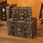 复古木质隐私桌面收纳盒带锁储物盒钥匙密码，盒子小箱子木盒百宝箱