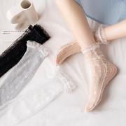 蕾丝袜子女中筒袜夏季款白色公主袜花边堆堆袜镂空透明网眼丝袜