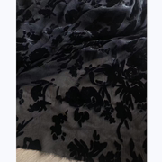 黑色真丝顺纡绉金丝绒，时装布料设计款撞色烂花绒，桑蚕丝面料