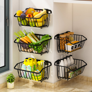 厨房菜篮子置物架免打孔壁挂蔬菜收纳架果蔬篮架子水果沥水收纳筐